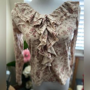 Lauren Ralph Lauren Jeans Co LRL Petite ruffled collar long sleeve floral knit